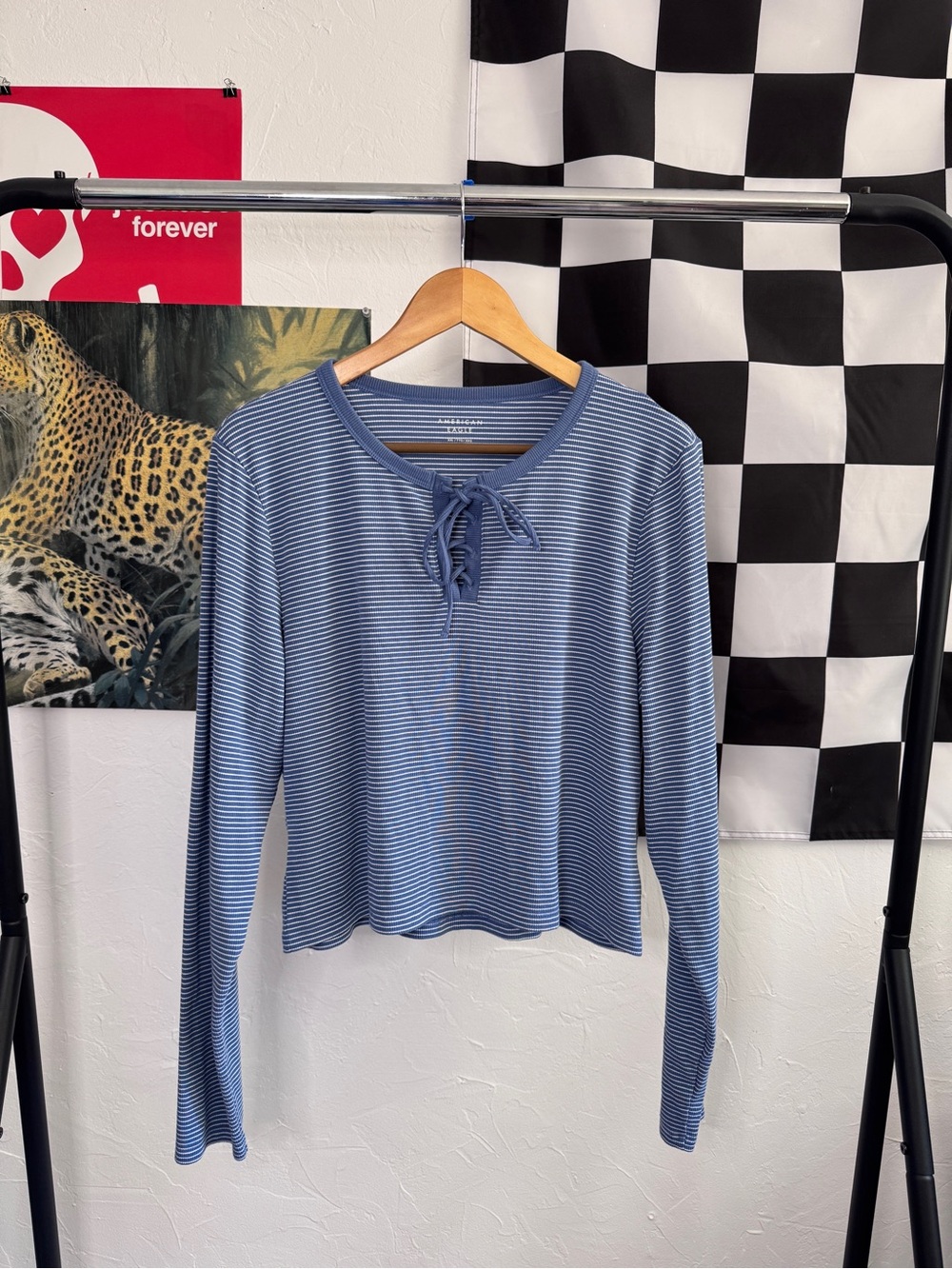American Eagle Outfitters Striped Lace-up Top
